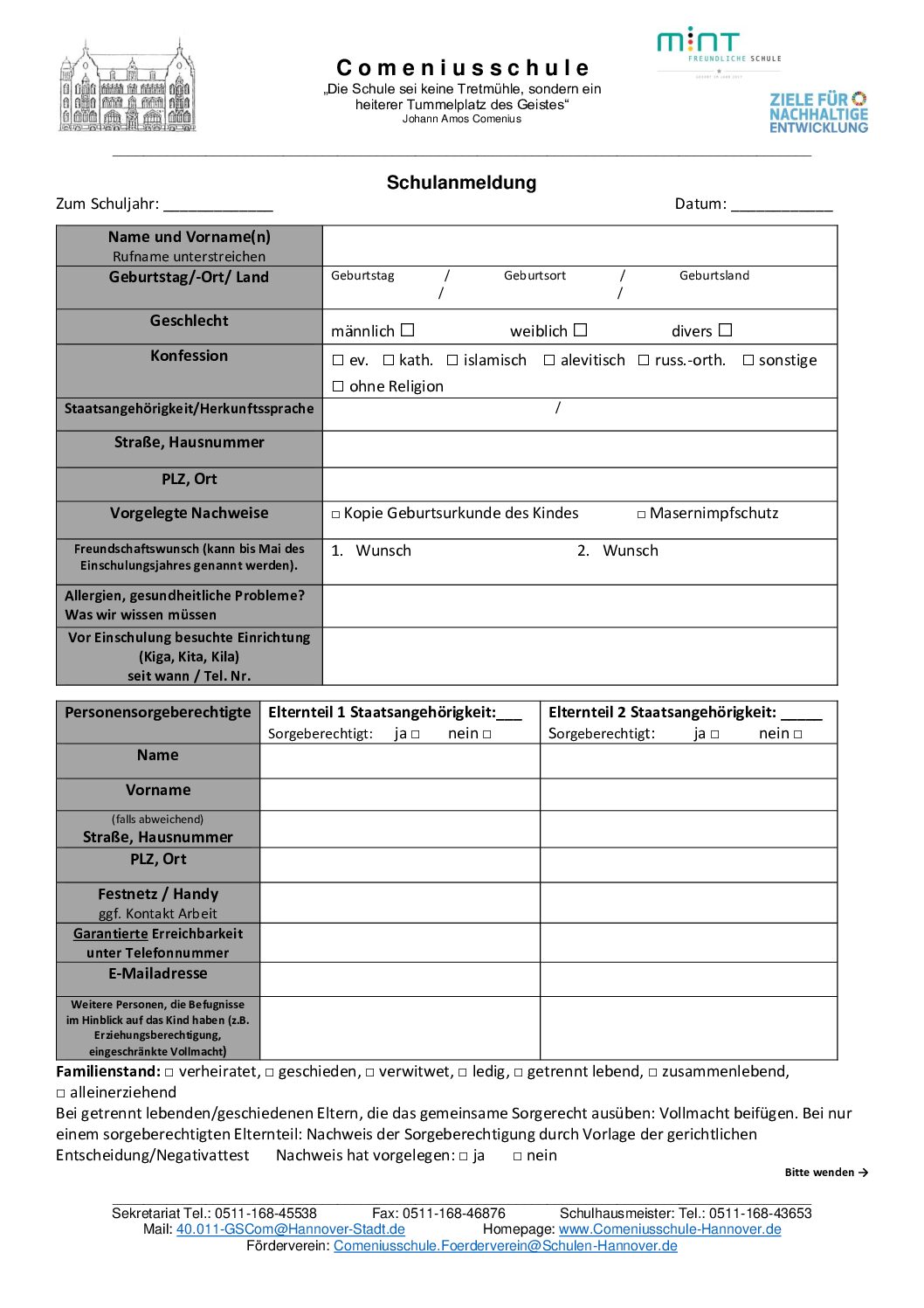 Anmeldebogen Schulanfänger_innen